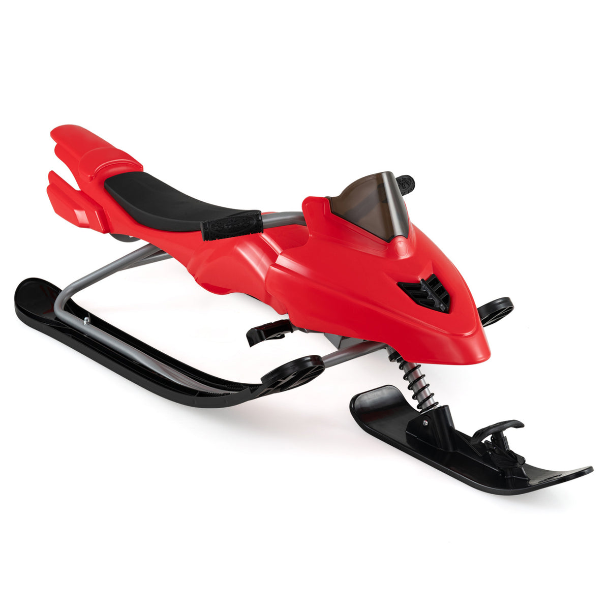 Kids Snow Racer Sled with Brakes & Tow Ropes and Steering Handle for Winter-Red