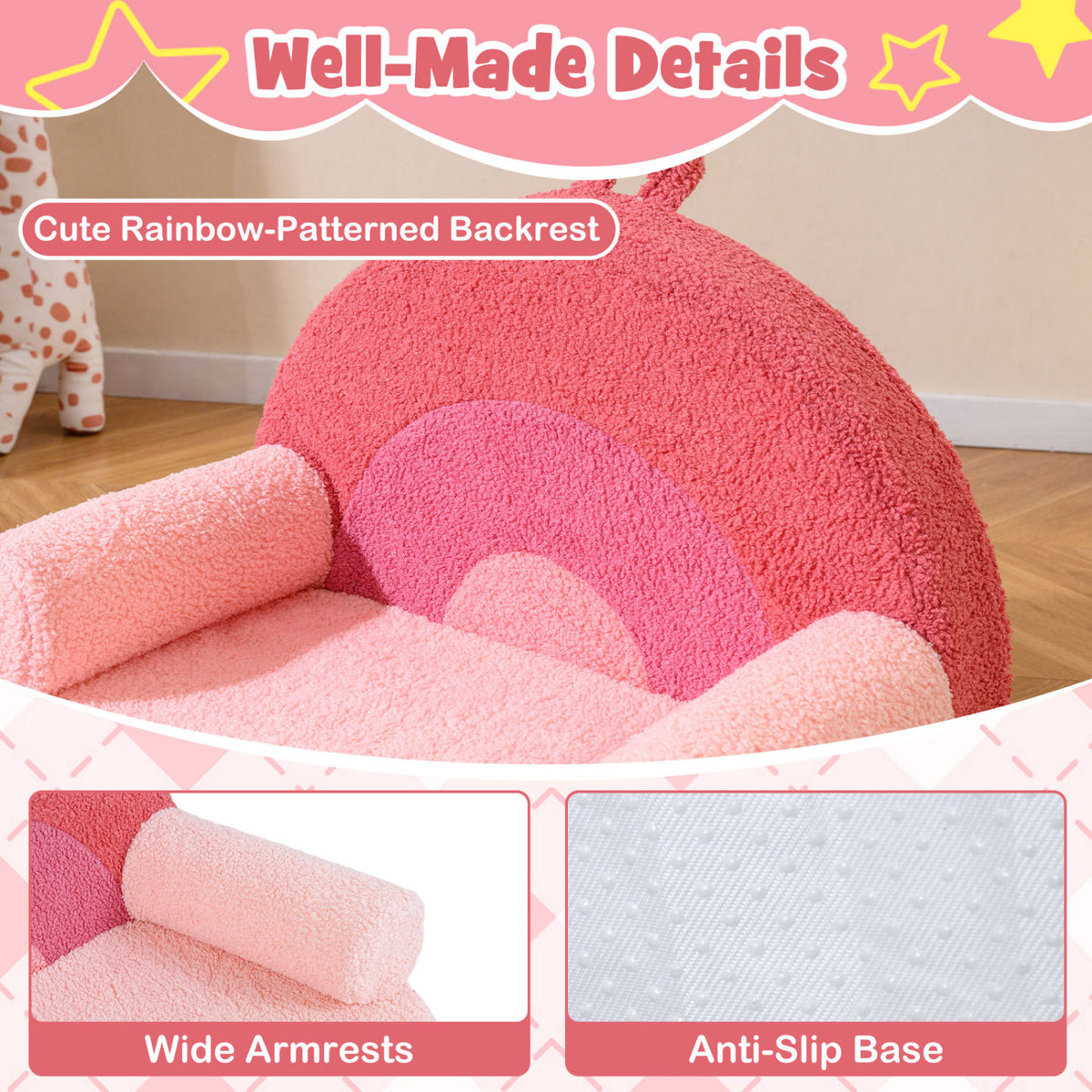 Kids Sofa Toddler Foam Couch with Soft Fleece Fabric Cover-Pink