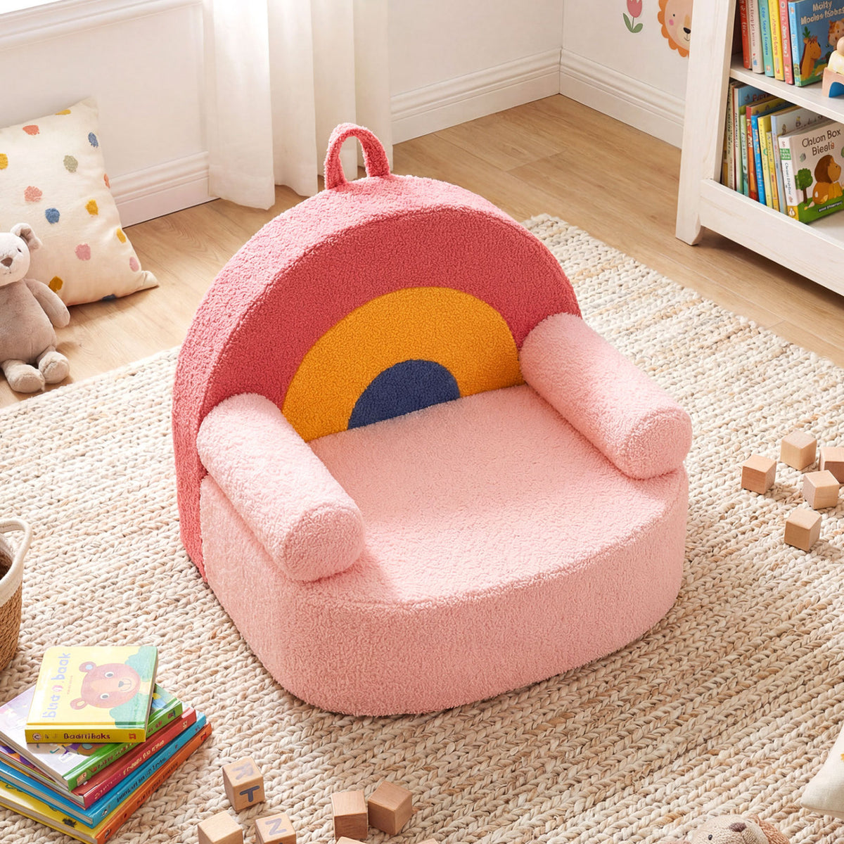 Kids Sofa Toddler Foam Couch with Soft Fleece Fabric Cover-Red