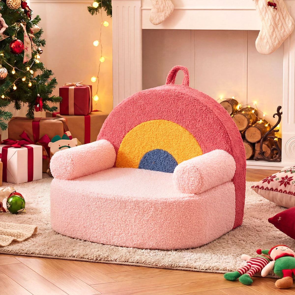 Kids Sofa Toddler Foam Couch with Soft Fleece Fabric Cover-Red