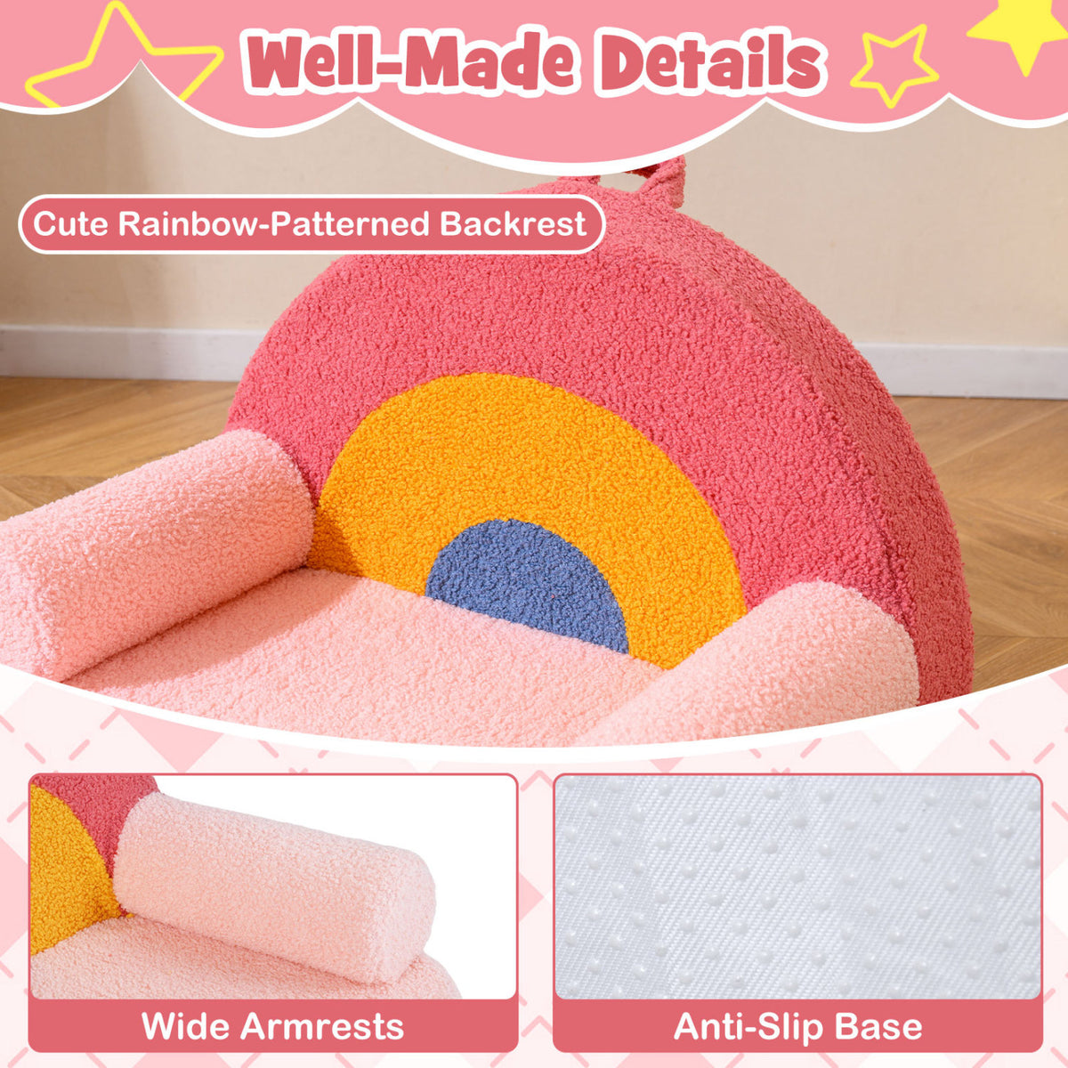 Kids Sofa Toddler Foam Couch with Soft Fleece Fabric Cover-Red