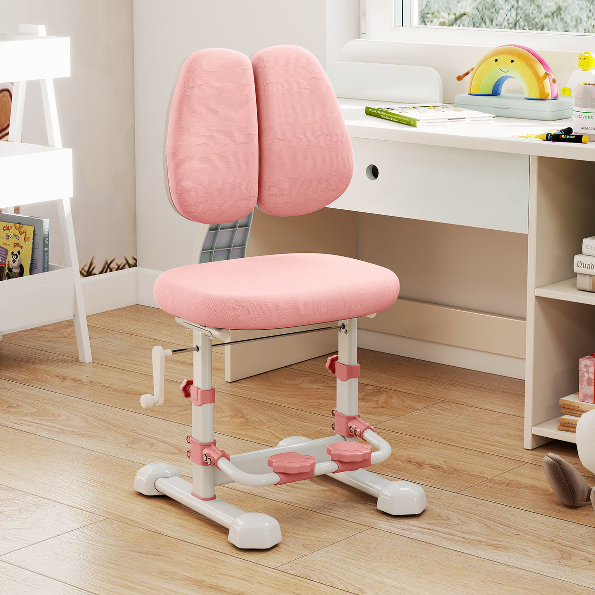 Kids Study Chair with Adjustable Double Backrest and Footrest-Pink