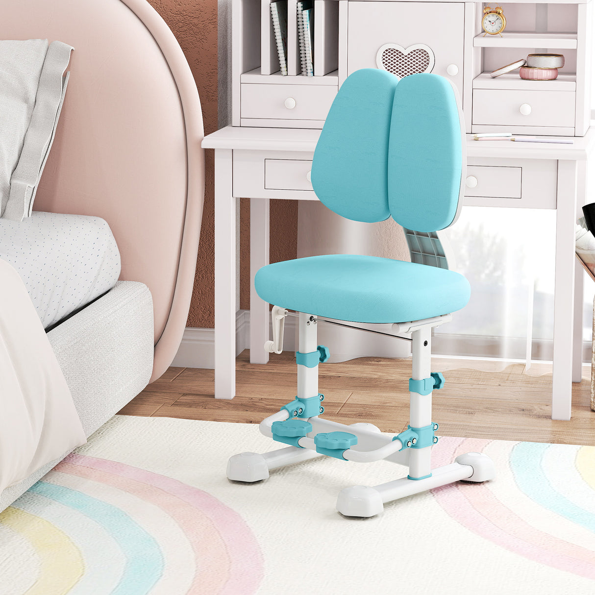 Kids Study Chair with Adjustable Double Backrest and Footrest-Blue
