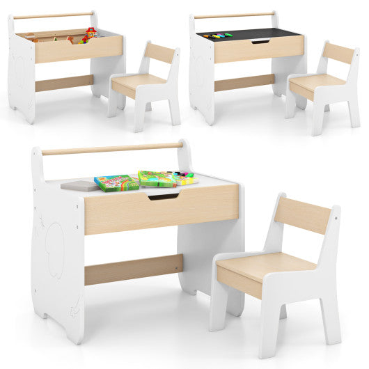 Kids Table and Chair Set with 2 in 1 Detachable Tabletop and Storage-White