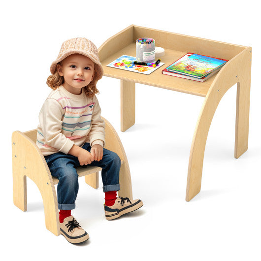 Kids Table and Chair Set with Wide Tabletop and Curved Edges for Kids Room-Natural