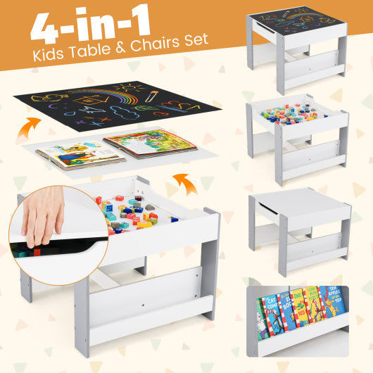 4 in 1 Kids Toddler Activity Table and Chairs Set with Reversible Tabletop-Grey