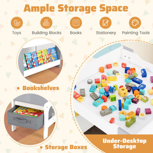 4 in 1 Kids Toddler Activity Table and Chairs Set with Reversible Tabletop-Grey