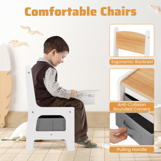 4 in 1 Kids Toddler Activity Table and Chairs Set with Reversible Tabletop-Natural