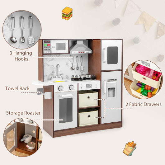 Kids Modern Toy Kitchen Playset with Attractive Lights and Sounds-Coffee