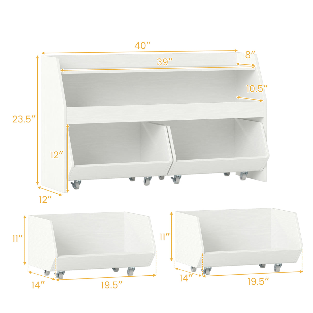 Kids Toy Storage Organizer Wooden Bookcase with 2 Movable Drawers-White