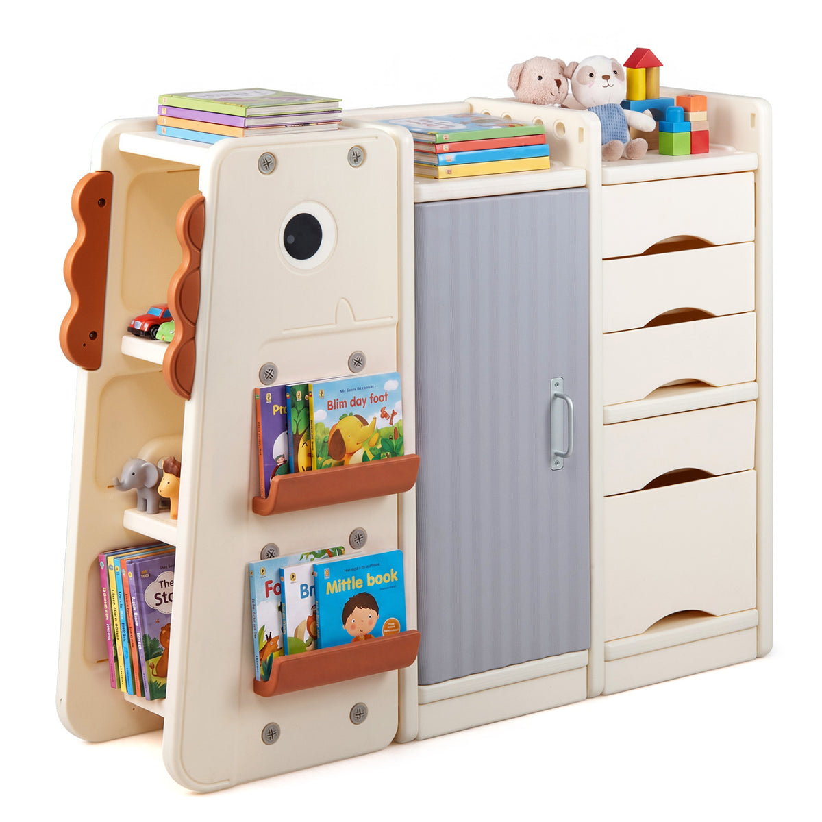 Kids Toy Storage Organizer with 5 Removable Bins for Playroom-Beige