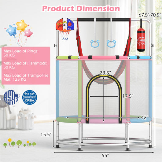 55" Kids Trampoline Gift for for 3-6 Years Old Boys and Girls-Pink