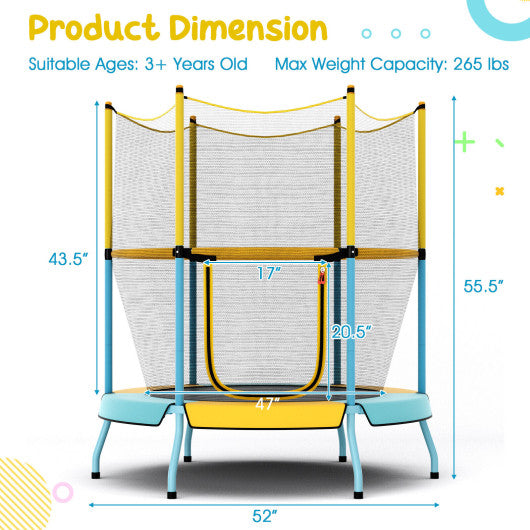 48" Toddler Trampoline with Safety Enclosure Net-Yellow