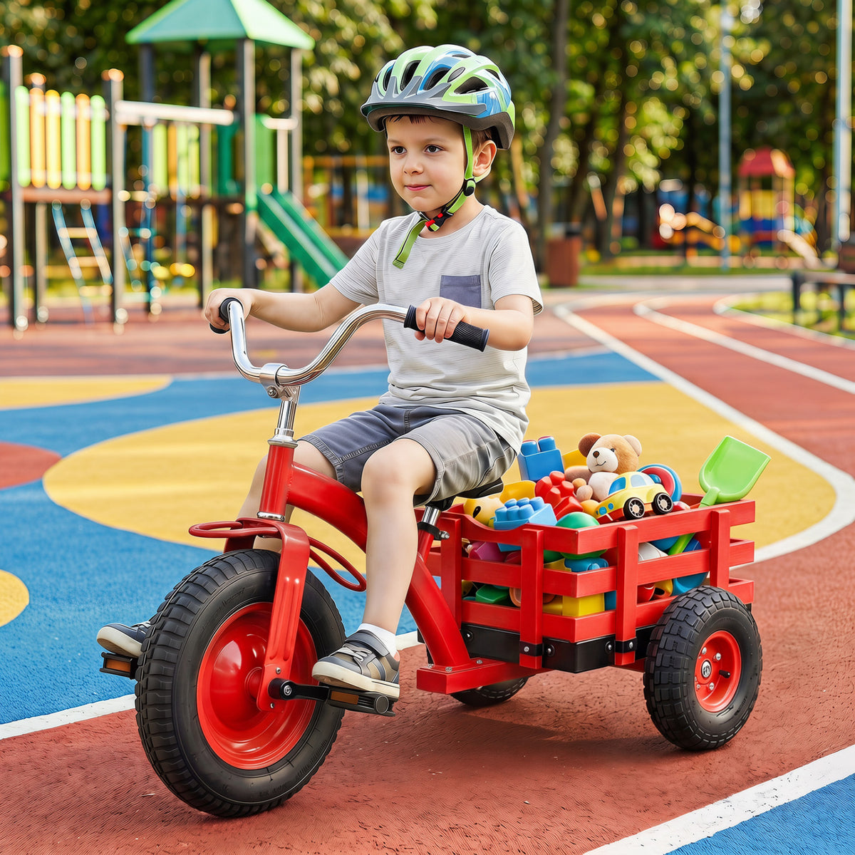 Kids Tricycle with 15 Inch Inflatable Rubber Tires-Red