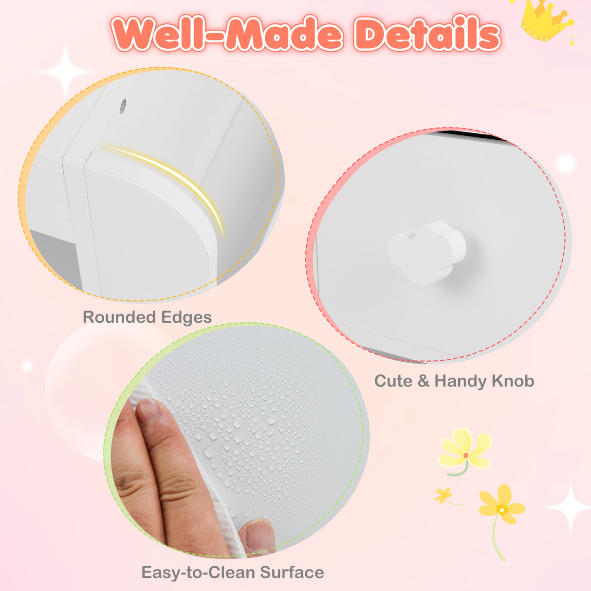 Kids Vanity Table and Chair Set with Lighted Mirror for Kids Aged 3+ Years Old-White
