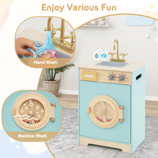 Kids Washer Playset Toy Washing Machine with Laundry Detergent-Blue