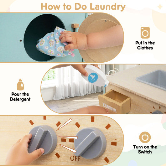 Play Kitchen for Kids Wooden Kitchen Playset with Door Curtain-Pink