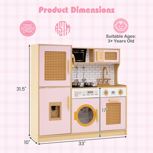 Kids Wooden Kitchen Playset with Realistic Lights and Sounds-Pink