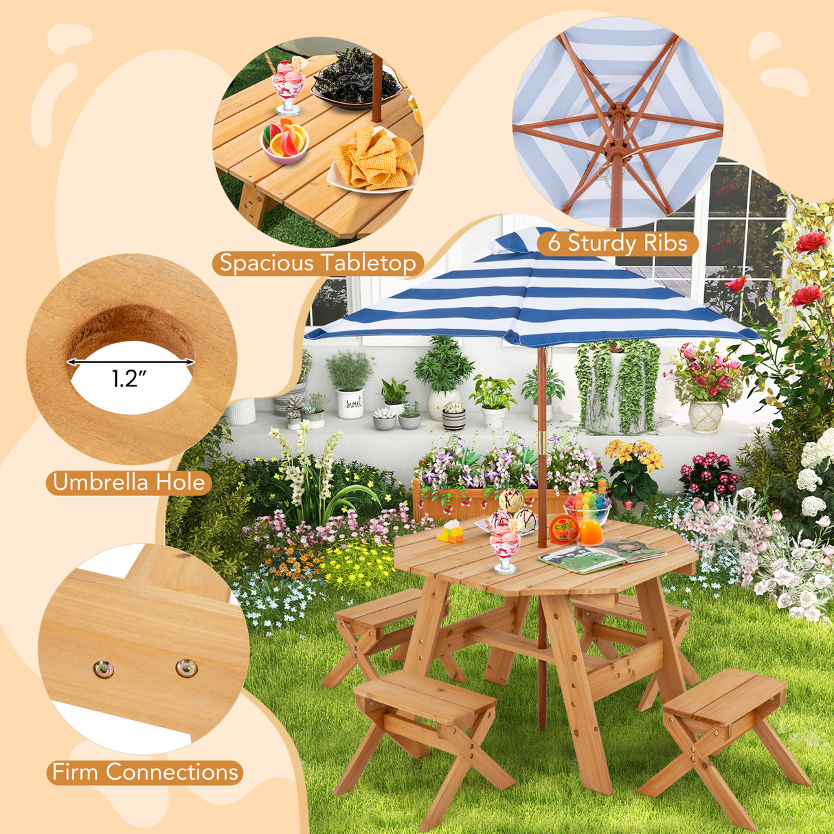 Kids Wooden Table Set for Children Aged 3+ Years-Natural