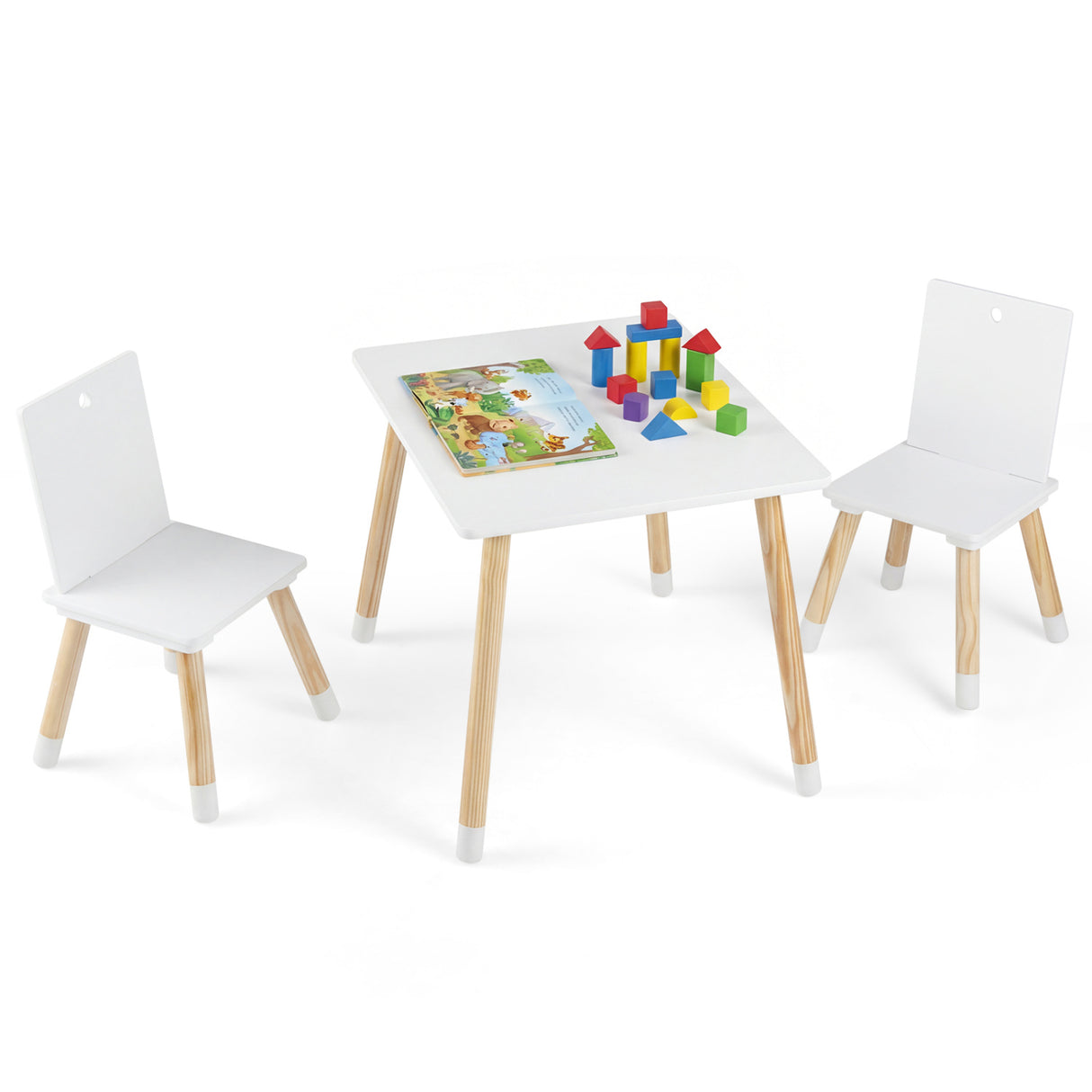 Kids Wooden Table and 2 Chairs Set-White