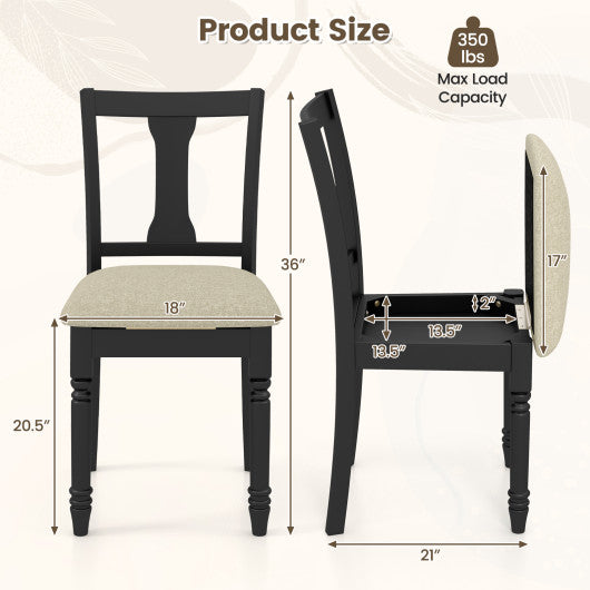 Kitchen Dining Chair with Linen Fabric and Storage Space-Black