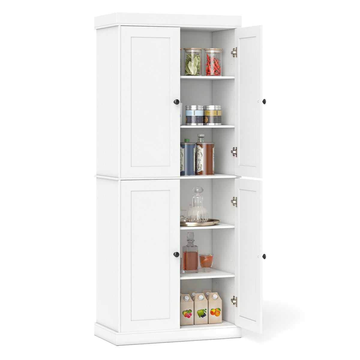 Kitchen Pantry Cabinet with 2 Adjustable Shelves and Anti-Tipping Kits for Living Room-White