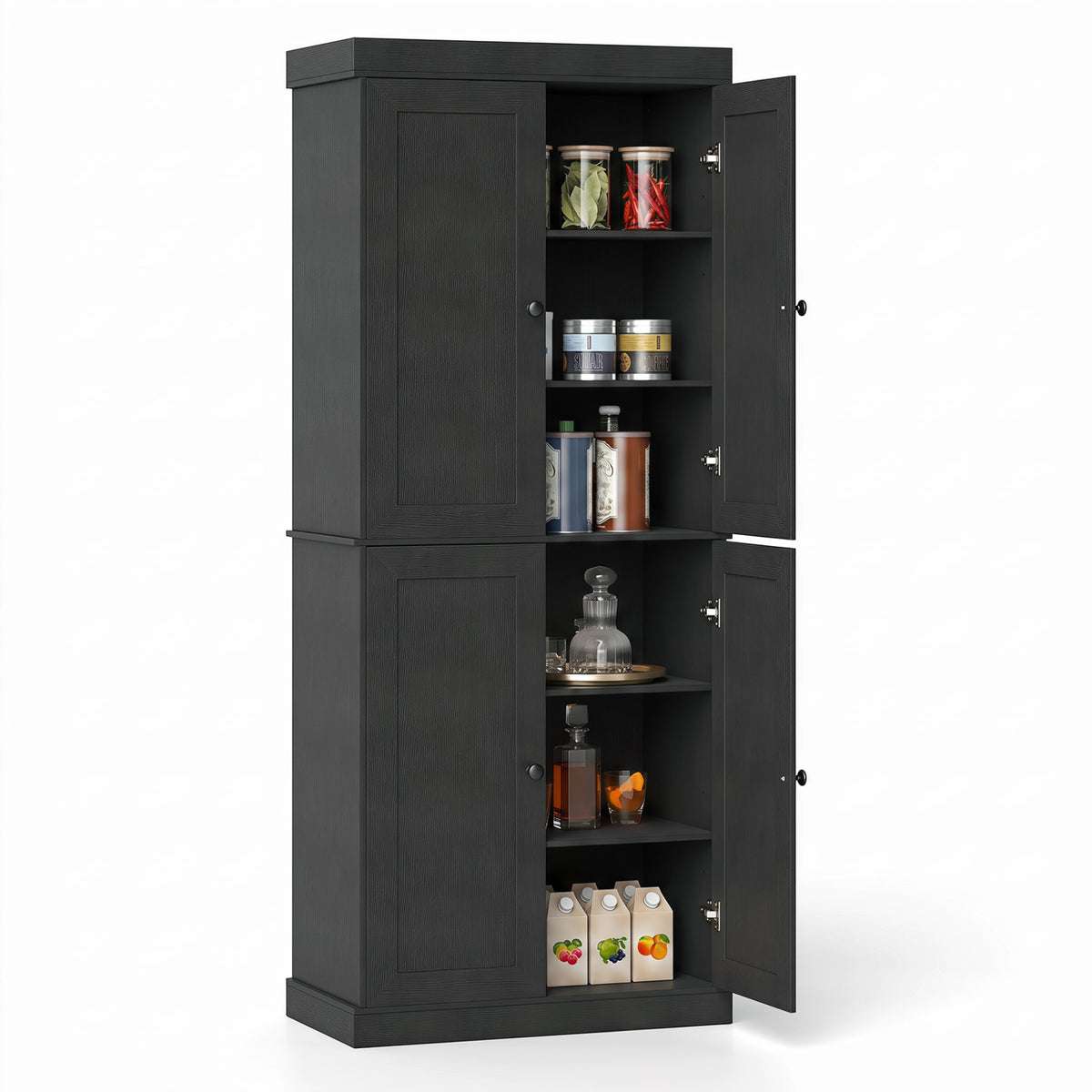 Kitchen Pantry Cabinet with 2 Adjustable Shelves and Anti-Tipping Kits for Living Room-Black