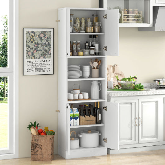 75" Kitchen Pantry Cabinet Tall Cupboard with Doors and Shelves-White