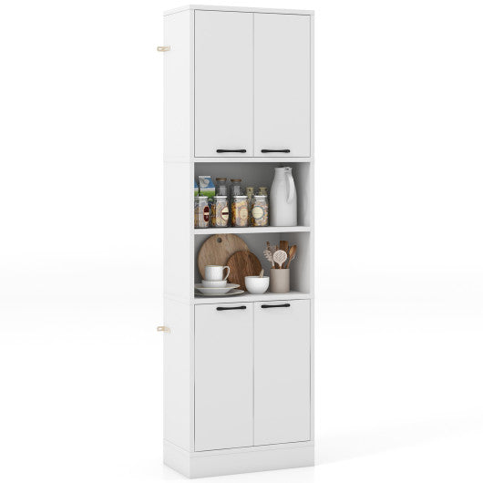 75" Kitchen Pantry Cabinet Tall Cupboard with Doors and Shelves-White