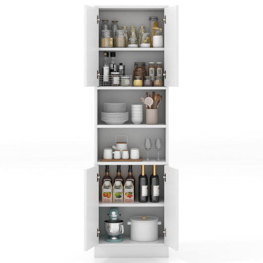 75" Kitchen Pantry Cabinet Tall Cupboard with Doors and Shelves-White