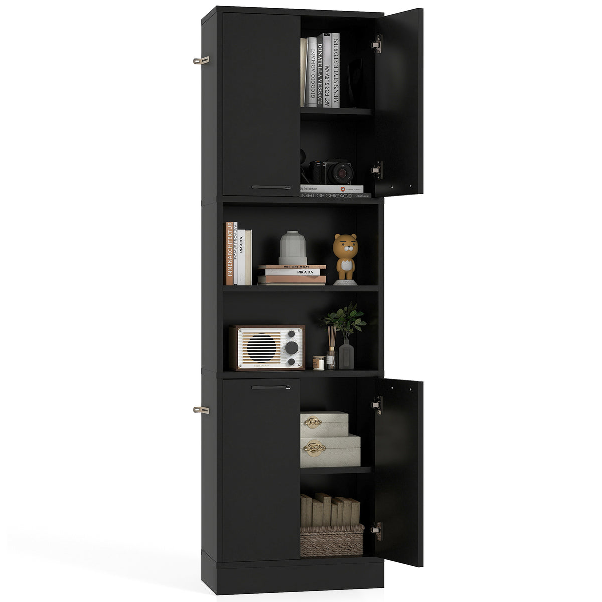 75 Inch Kitchen Pantry Cabinet Tall Cupboard with Doors and Shelves-Black