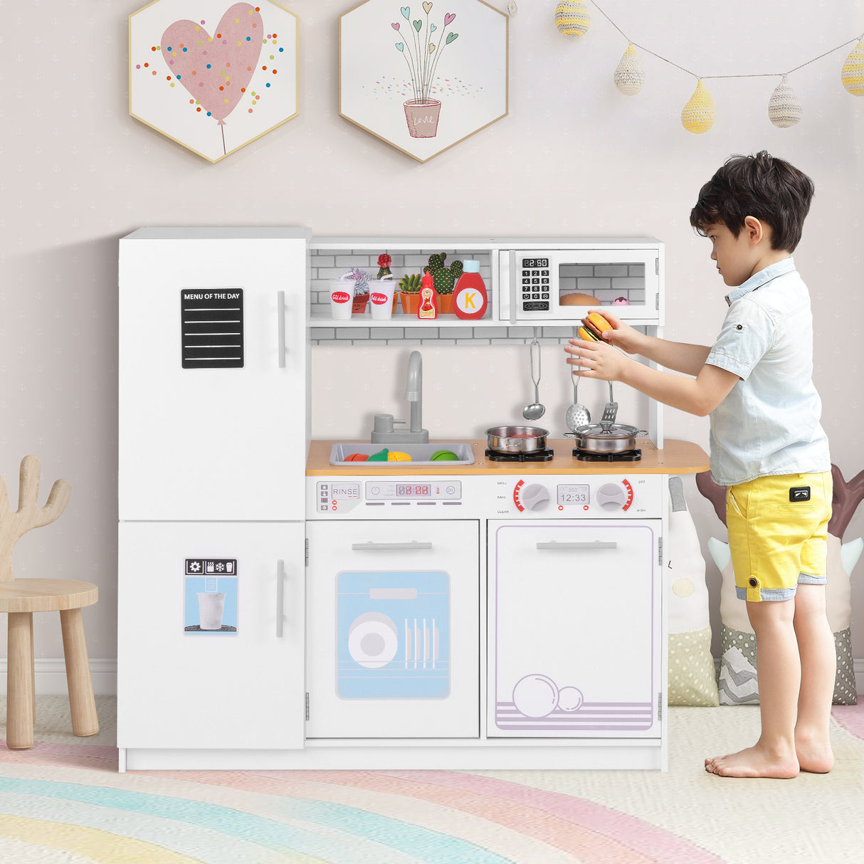 Toddler Pretend Play Kitchen Toy with Stove for 3+ Boys and Girls-White