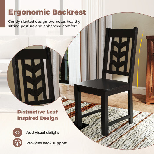 Kitchen Side Dining Chair Set of 2 with Rubber Wood Frame-Black