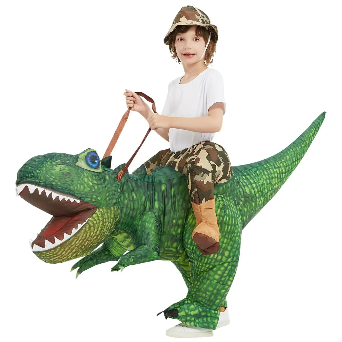 GOOSH Inflatable Dinosaur Costume Kids 55IN Halloween Blow up Costumes for Boys Girls Riding Diplodocus Air Costume for Party