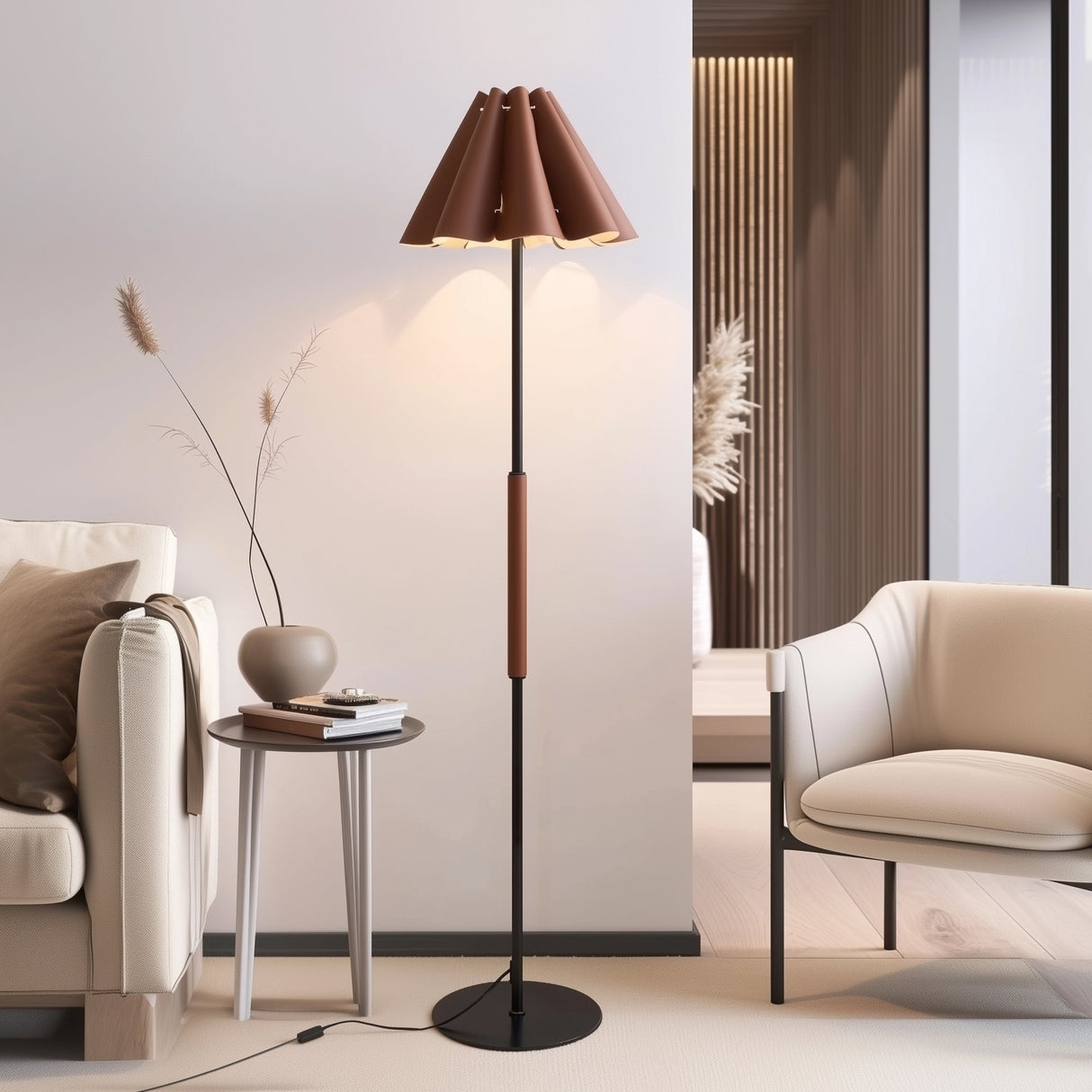 Floor Lamp with Leather Lampshade