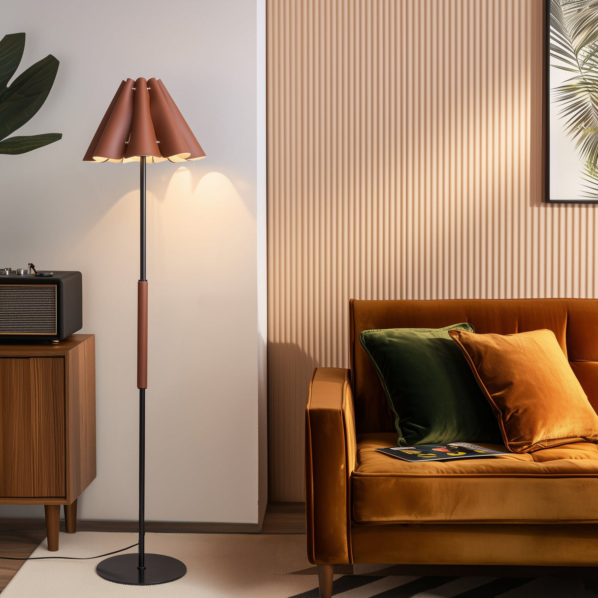 Floor Lamp with Leather Lampshade