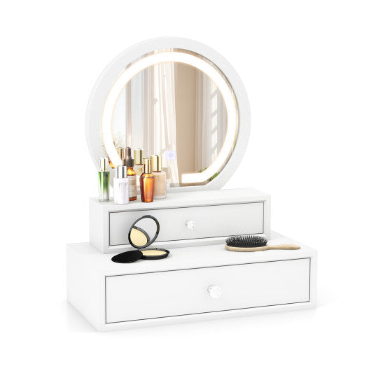 LED Lighted Vanity Mirror for Bedroom Tabletop-White
