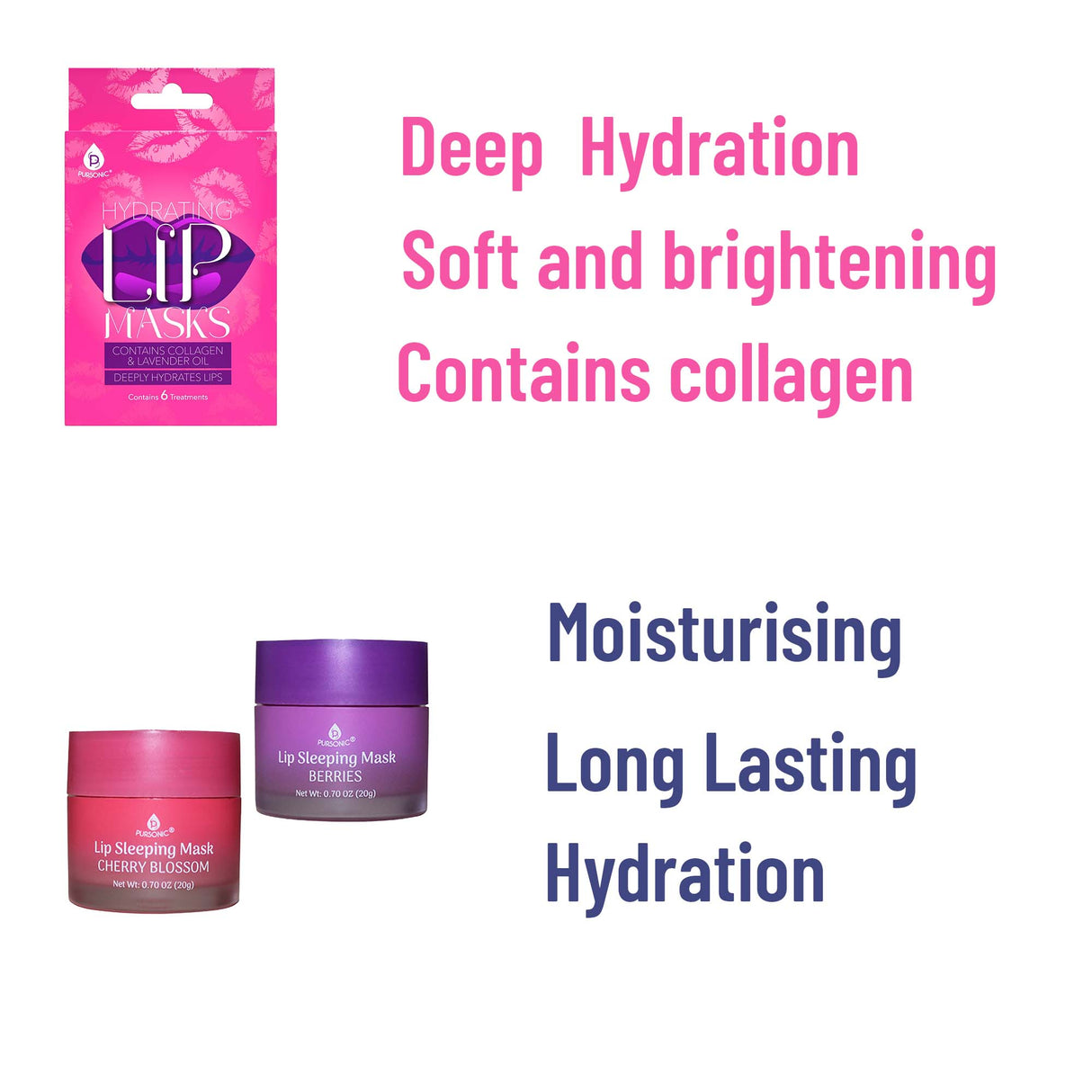 Lip Care Luxe Duo: Hydrating Lip Masks (Pack of 6) & Lip Sleeping Mask 2 Pack by Pursonic