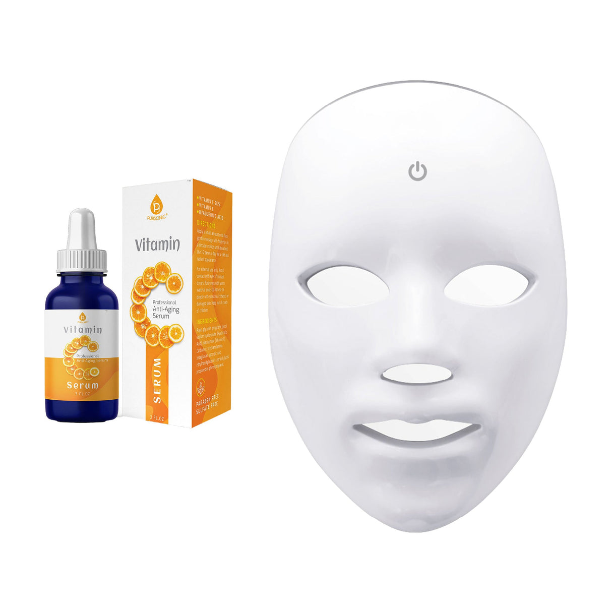 Pursonic LED Skincare Bundle – 7-in-1 LED Light Therapy Face Mask + Vitamin C Serum (3 oz) by Pursonic