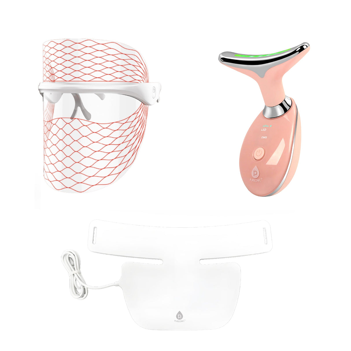 Pursonic 7-in-1 LED Light Therapy Face Mask, Sculpting Wand, and Neckplate