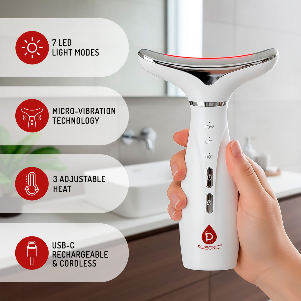Pursonic 7-in-1 LED Light Therapy Beauty Device & Sculpting Wand