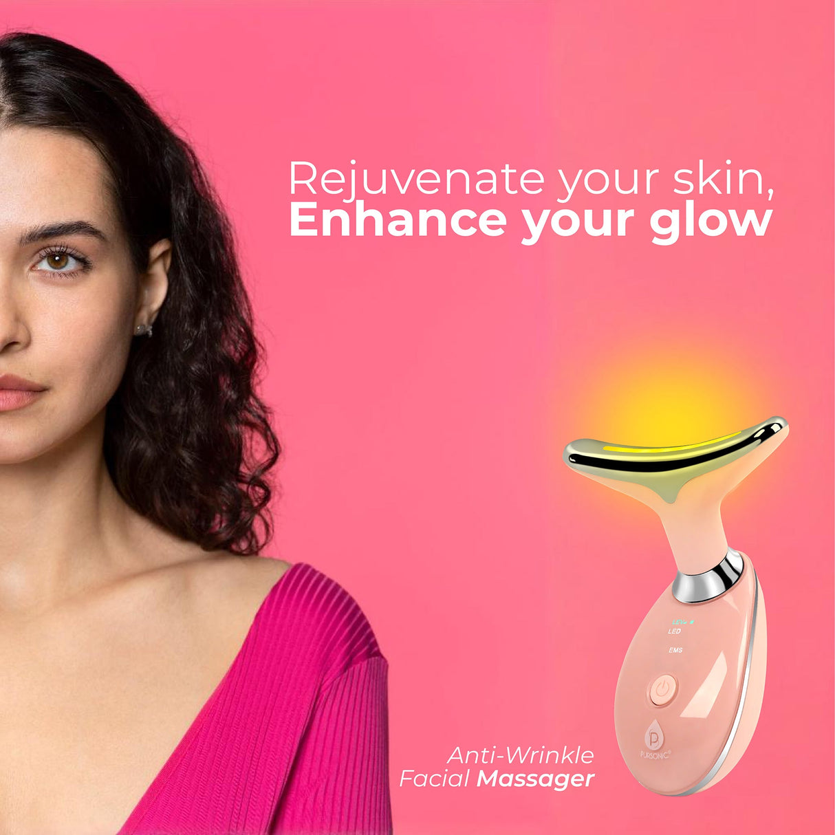 Pursonic 7-in-1 LED Light Therapy Beauty Device - Red Light Therapy Face & Neck Sculpting Wand