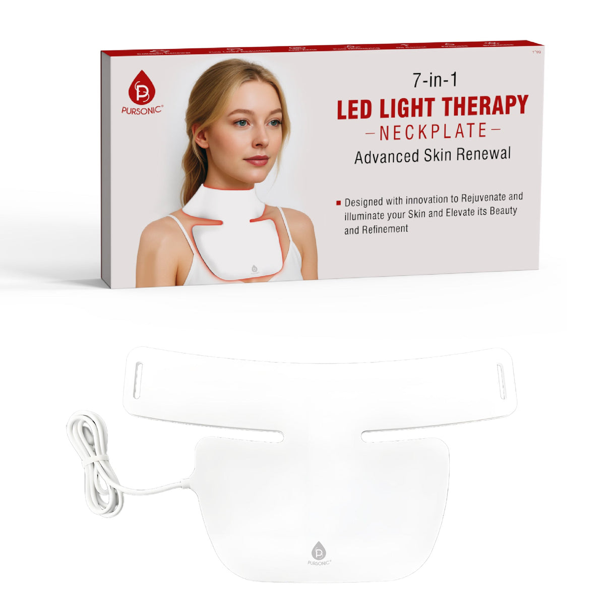 Pursonic LED Light Therapy Neckplate – Rejuvenate Your Neck & Décolleté by Pursonic