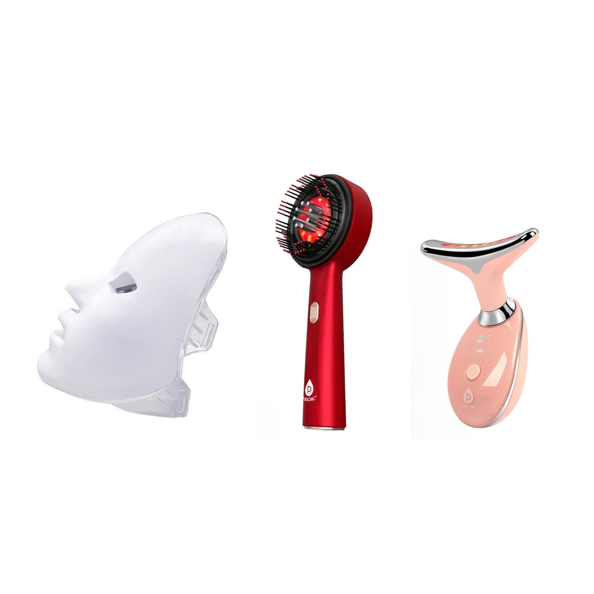 The Ultimate LED Rejuvenation Trio: 7-in-1 LED Therapy Face Mask, 7-in-1 Sculpting Wand, & LED Light Scalp Brush