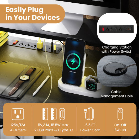 Mobile Standing Desk Height Adjustable Overbed Bedside Table with Cup Holder-Black