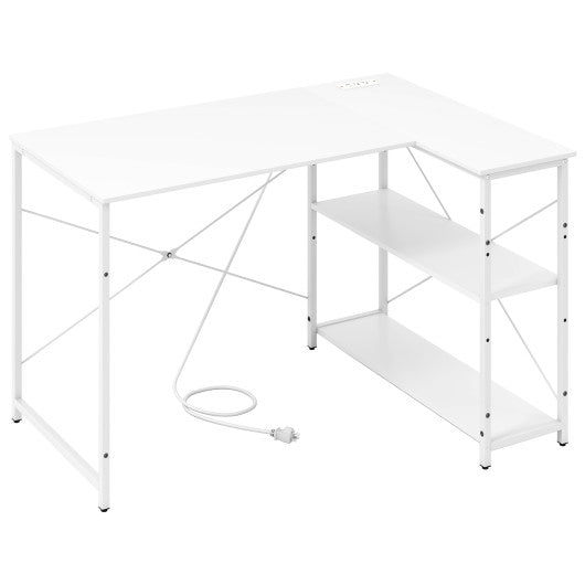 L-shaped 47 Inch Reversible Corner Desk with Adjustable Storage Shelves-White