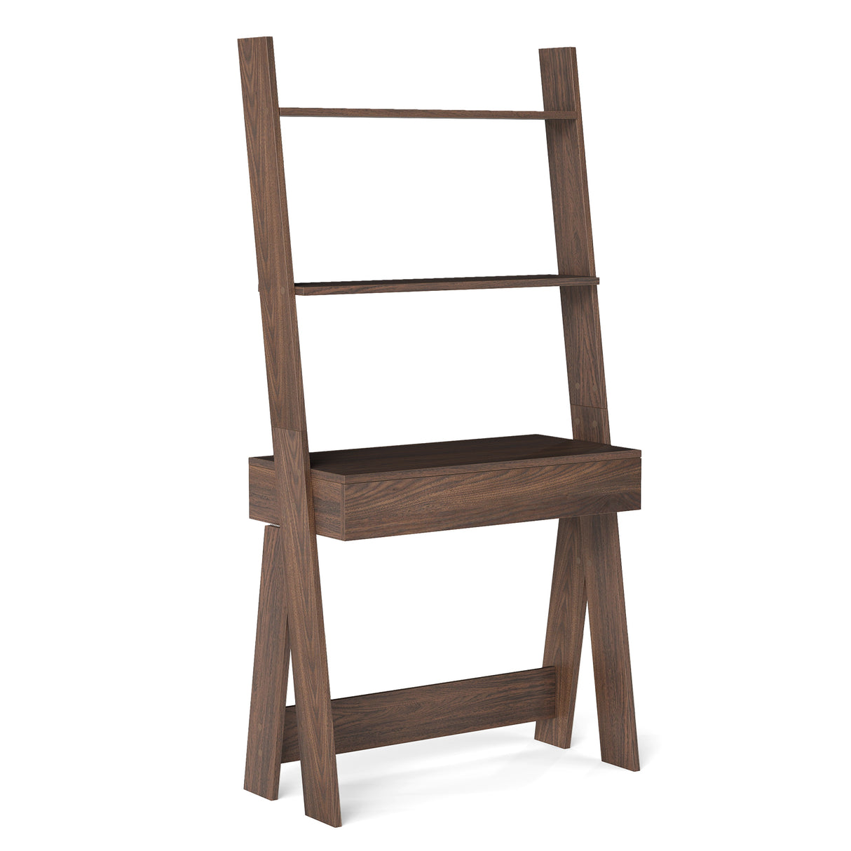 Ladder Shelf Desk Bookcase with Countertop Drawer and 2 Shelves-Natural
