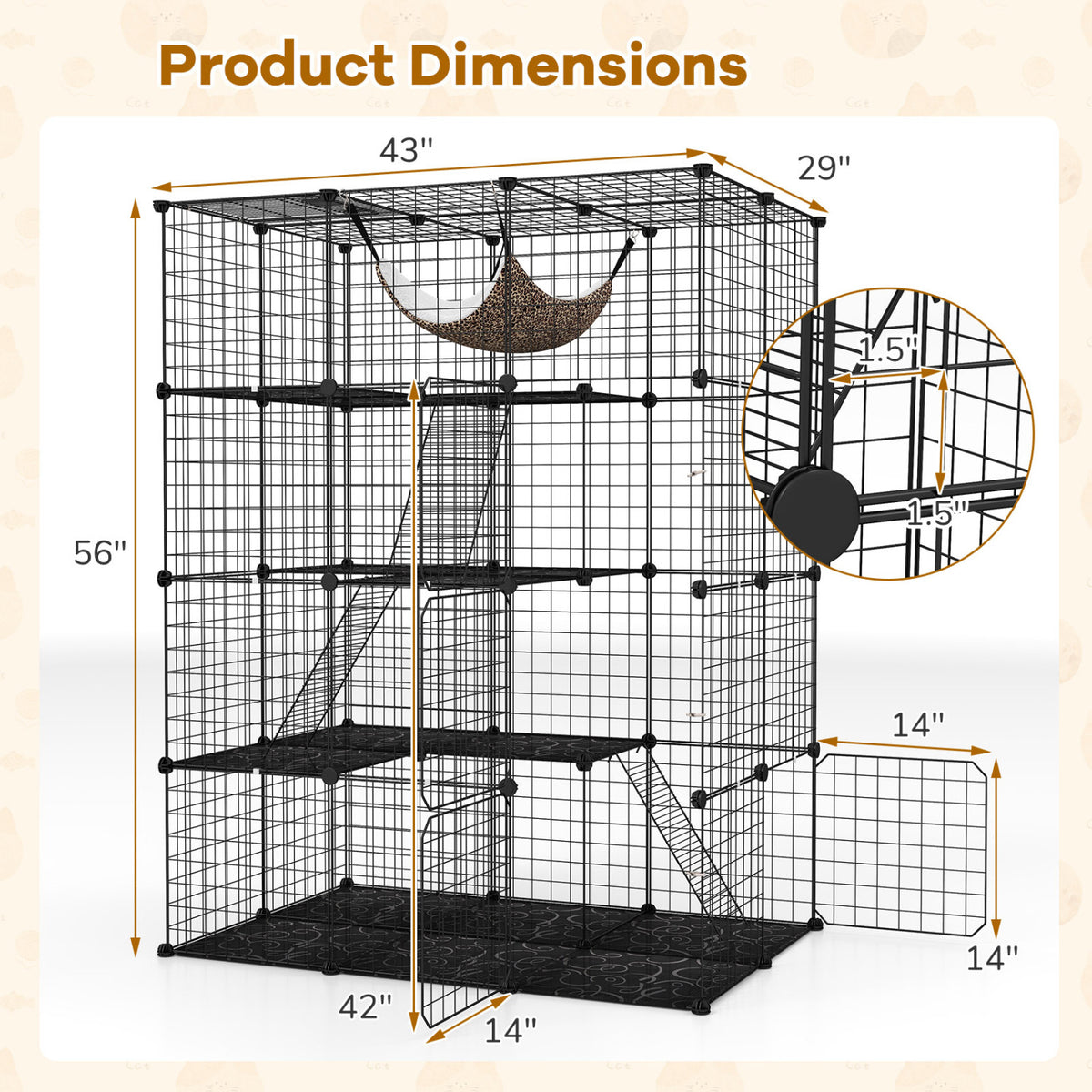 Large 4-Tier Cat Cage with Skylight and Hammock for 1-4 Cats-Black