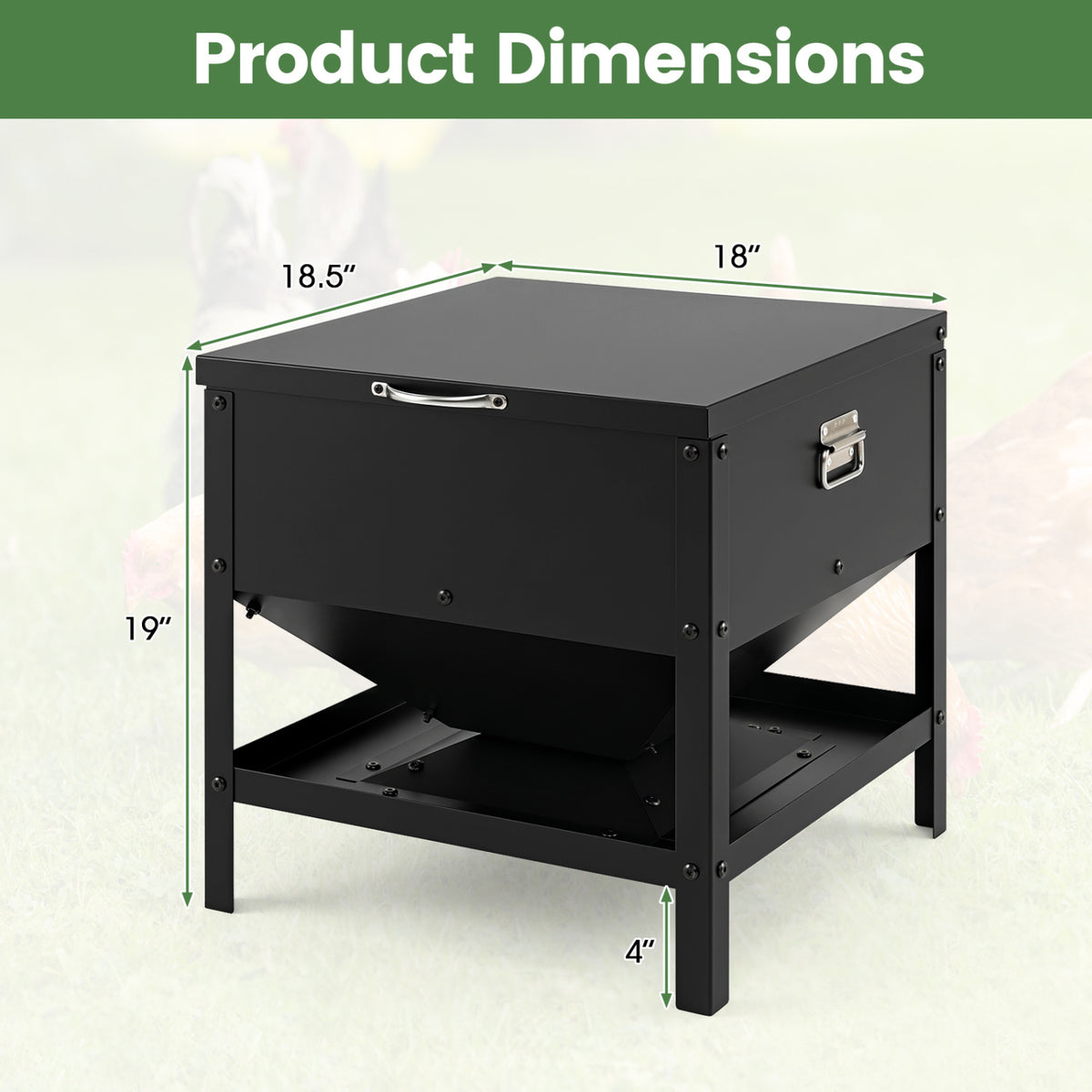 Large Capacity Chicken Feeding Box with Openable Lid-Black