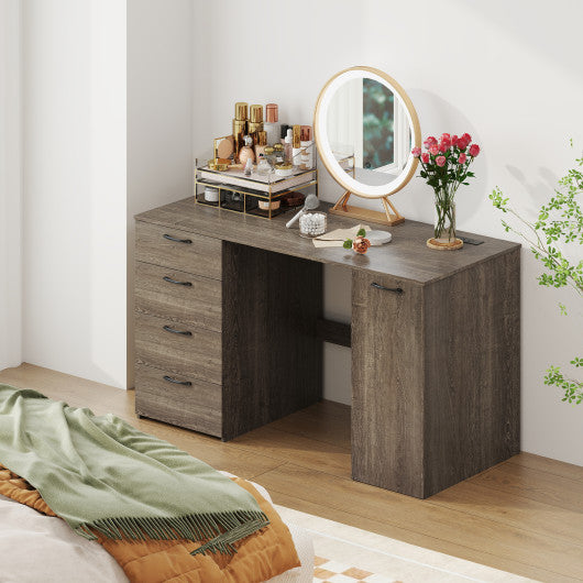 53 Inches Computer Desk with Power Outlets and 4 Storage Drawers-Gray